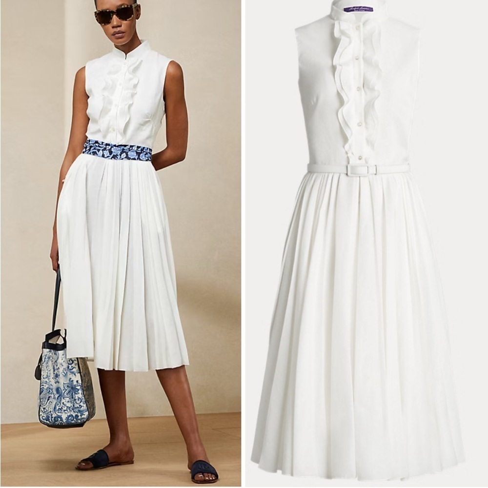 Ralph Lauren Collection Roald Pleated Linen Sleeveless Day Dress NWT